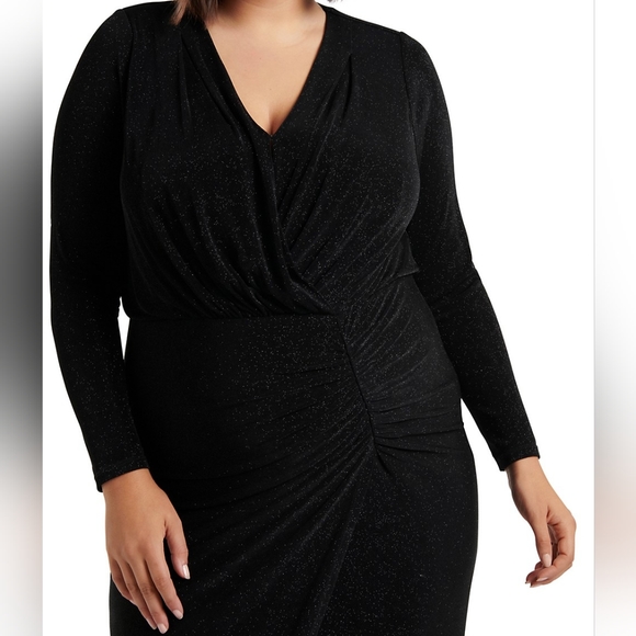 EVERNEW Rory Curve Glitter Ruched Midi Dress NWT - Picture 6 of 7